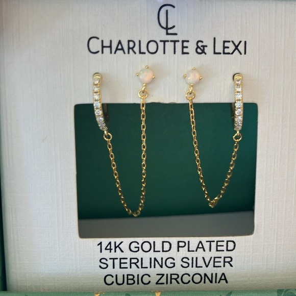 Charlotte & Lexi Jewelry - New Charlotte & Lexi 14k Gold Plated Sterling Silver Earrings Double Piercing